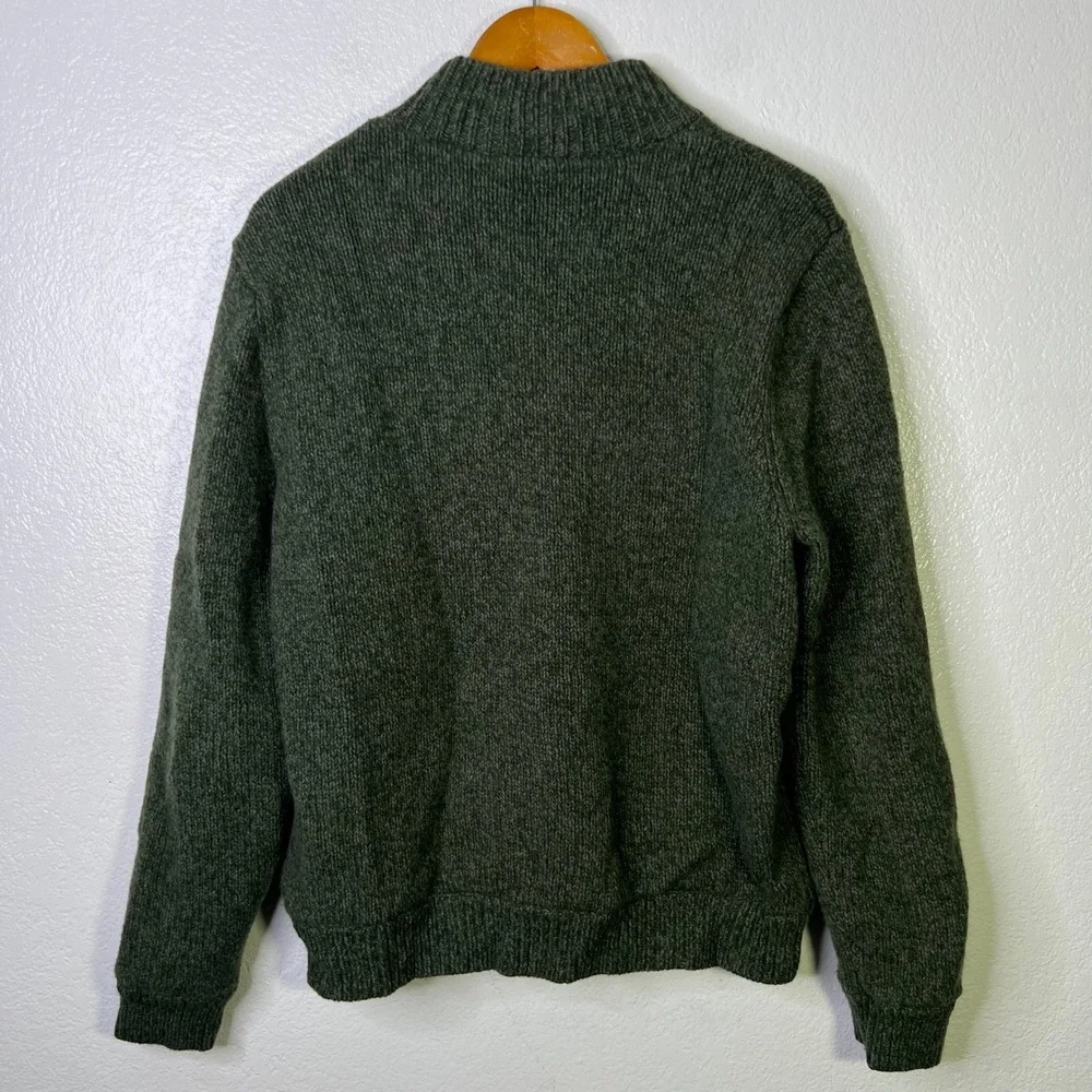 LL Bean Mens Lambswool Flannel Lined Full Zip Sweater Green Size Medium